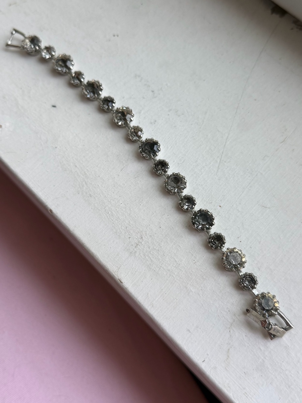 Albert Weiss Vintage 1940s 1950s 1960s Iridescent Silver Crystal Tennis Bracelet - Picture 4 of 6